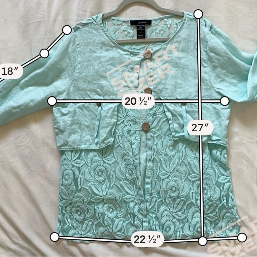 Ali Miles Teal Boho Tunic Top Lace Faux Pockets Lagenlook Resort Boho Large - Picture 6 of 8